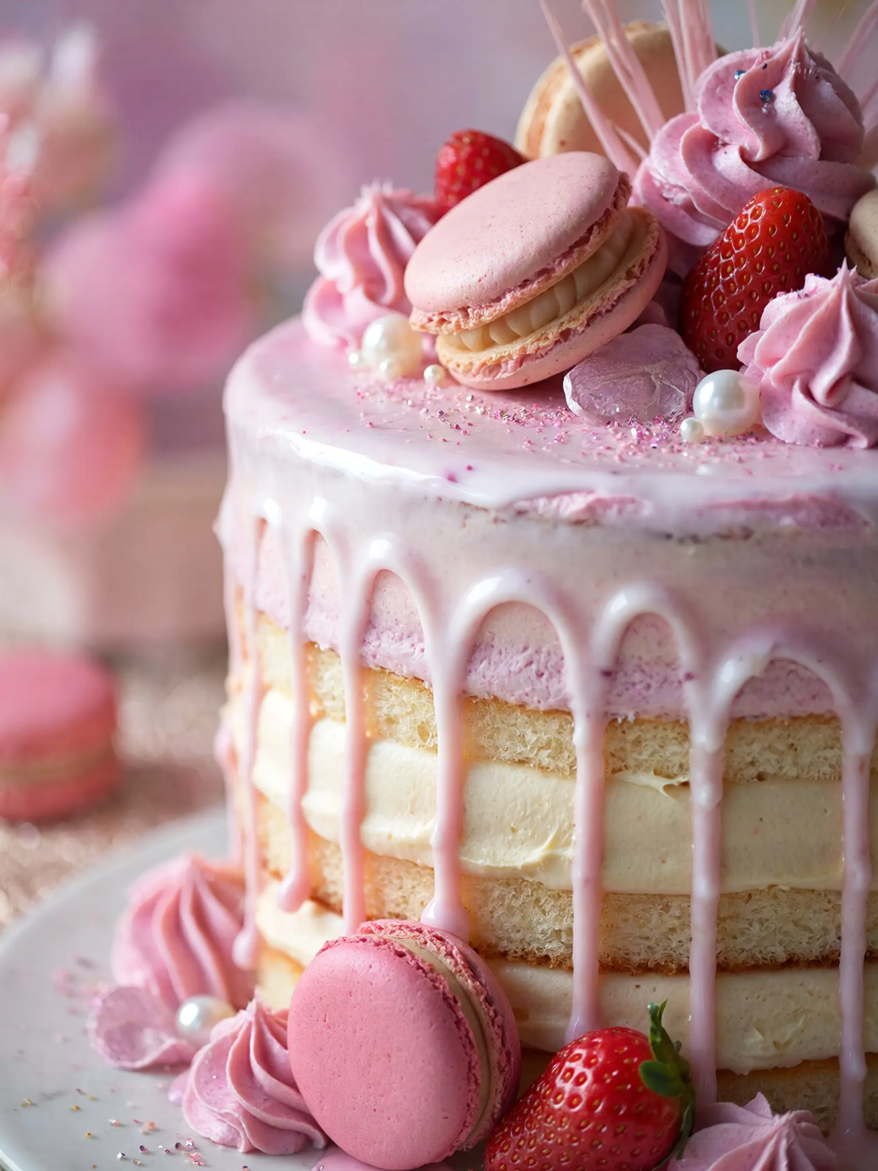 Pink Drip Cake